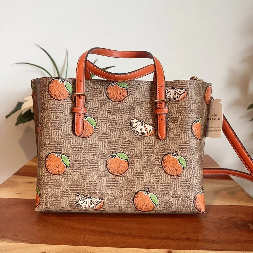 NWT COACH Mollie‎ Tote Bag 25 In Signature Canvas With Orange Print